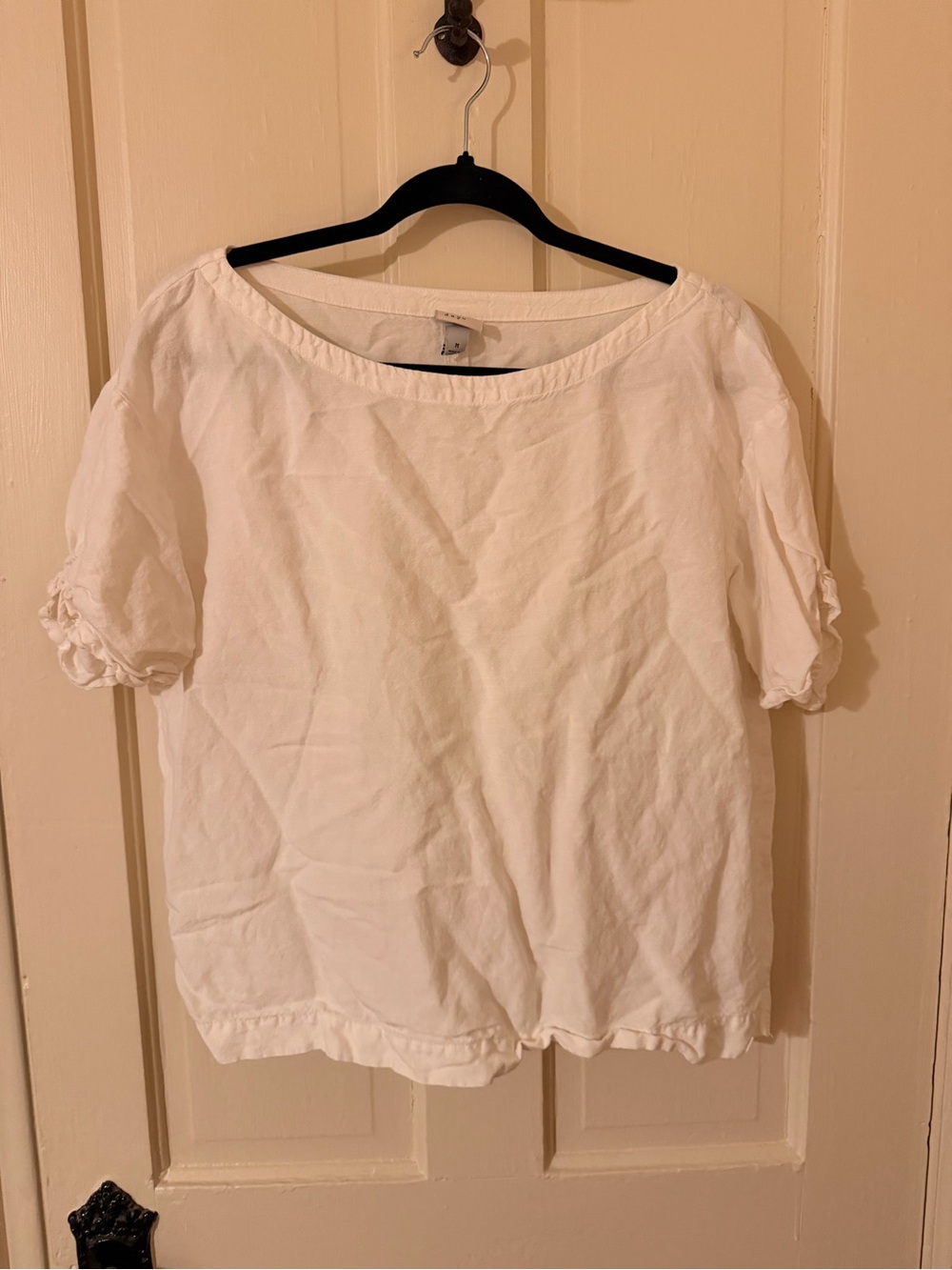 a new day White Short Sleeve Linen Blend Blouse